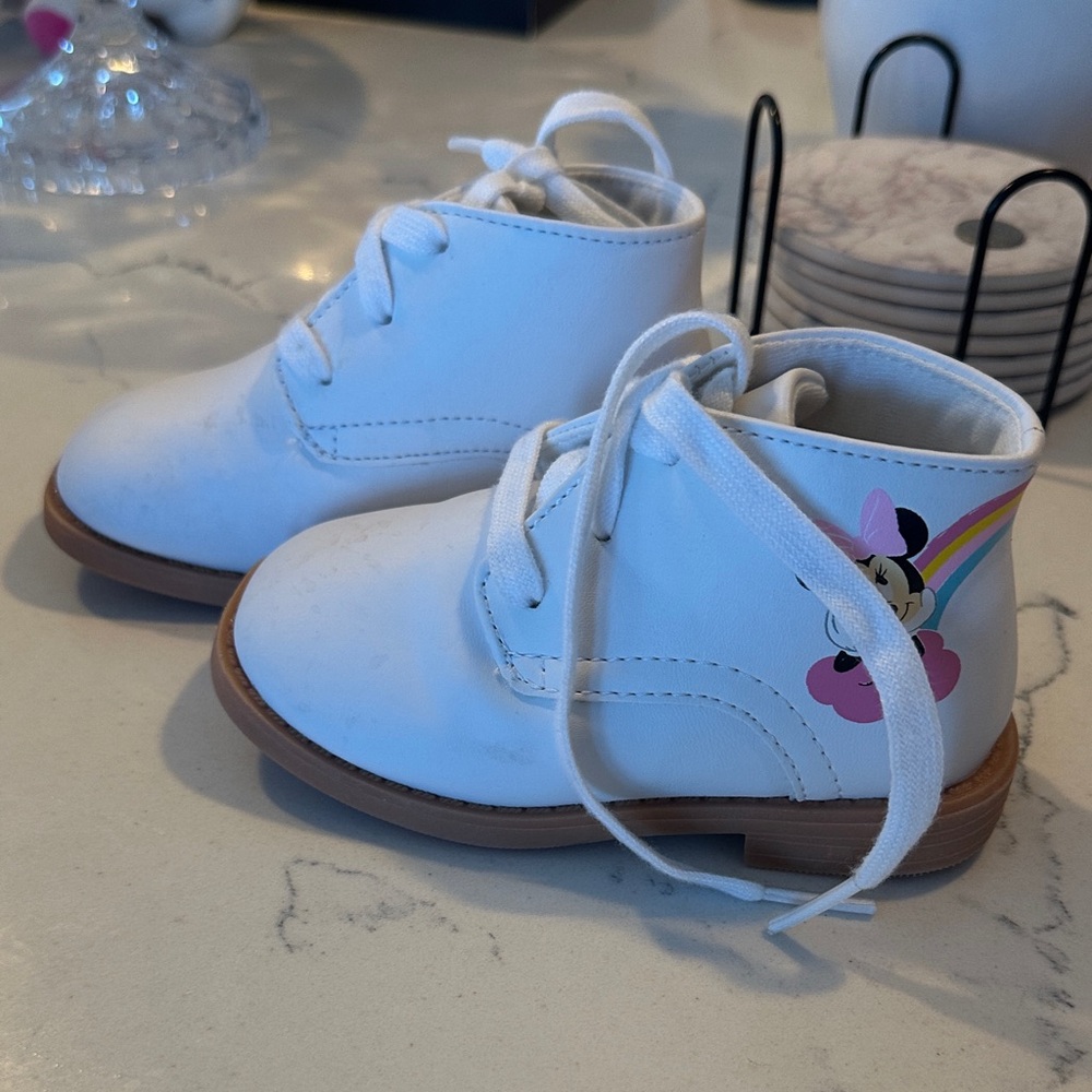 Kids White Boots with Rainbow Design
